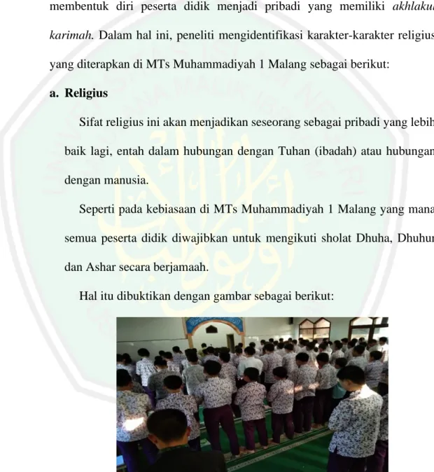 Gambar 4.2 Sholat berjama’ah di MTs Muhammadiyah 1 Malang 