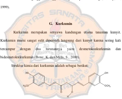 Gambar 5. Struktur molekul kurkumin (Bone, K. dan Mills, S., 2000) 