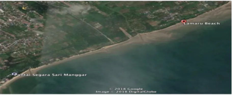 Gambar 1.1 Peta lokasi pantai Manggar dan Lamaru Balikpapan  Sumber : Google Eart, 2018 