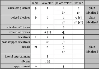 Table 1: Awngi Consonant Phonemes 