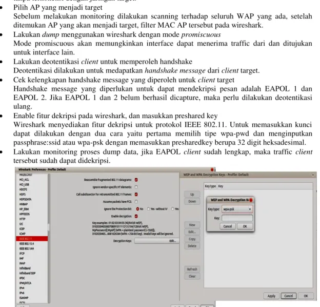 Gambar 3. Fitur Dekripsi WPA pada Wireshark 
