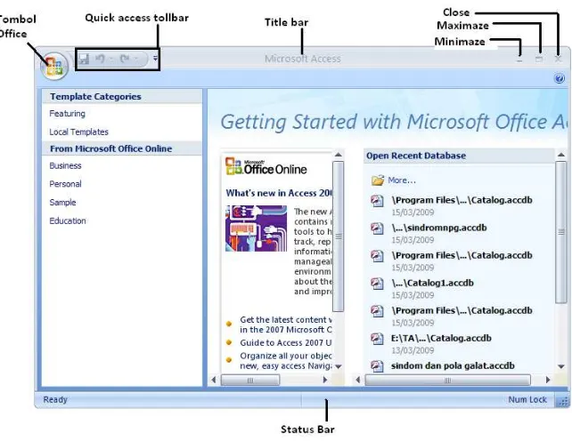 Gambar 2.14 jendela program Microsoft office access 2007 [8] 
