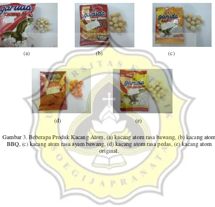 Gambar 3. Beberapa Produk Kacang Atom, (a) kacang atom rasa bawang, (b) kacang atom 