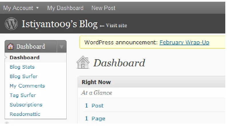 Gambar 9. Dashboard wordpress 