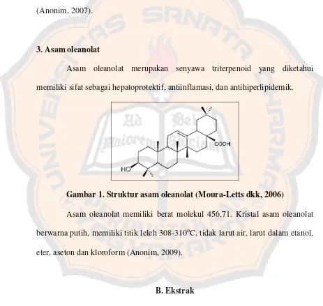 Gambar 1. Struktur asam oleanolat (Moura-Letts dkk, 2006) 