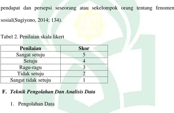 Tabel 2. Penilaian skala likert 