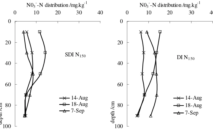 Figure 7. Vertical distribution of NO3--N concentration in soil profiles 