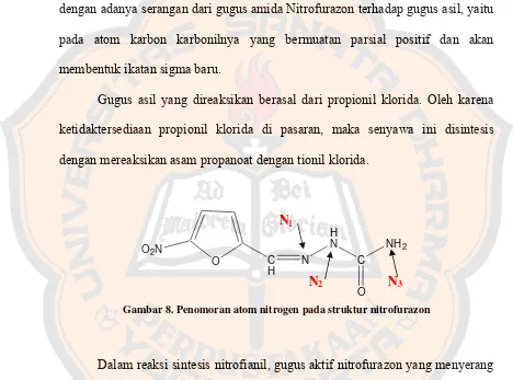 Gambar 8. Penomoran atom nitrogen pada struktur nitrofurazon 