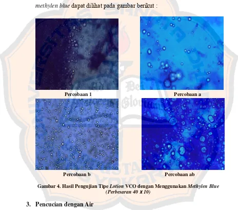 Gambar 4. Hasil Pengujian Tipe Lotion VCO dengan Menggunakan Methylen Blue 