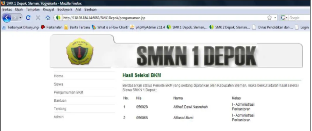 Gambar 7. Pengumuman pada situs SMK
