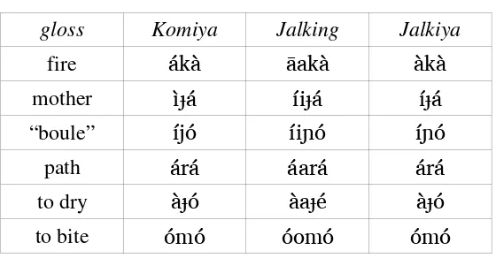 Table 8: Word-inital long vowels in Jalking 