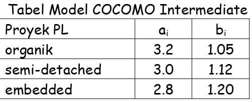 Tabel Model COCOMO Intermediate