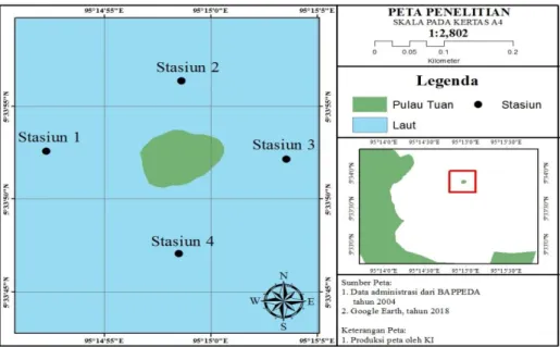 Gambar 1. Peta Pulau Tuan yang menunjukkan lokasi penelitian  Pengambilan data 