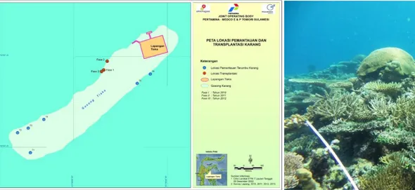 Gambar 4. Peta lokasi pemantauan terumbu karang di Gosong Tiaka  JOB Tomori 