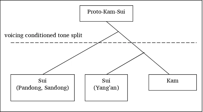 Figure 3.3. Suggested historical progression of Sui dialects in relation to Kam. 