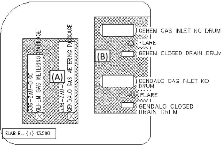 Gambar 1.3  Detail dari Gendalo-Gehem ORF Area 1  (A) Gas Metering (B) Knock Out Drum, Closed Drain Drum 