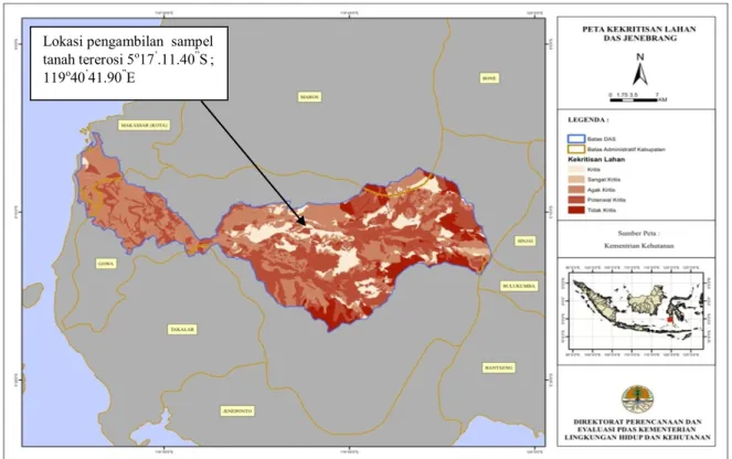 Gambar 1. Lokasi pengambilan sampel tanah dengan koordinat 5 o  17 ’  11,40 ”  LS dan 119 o  40 ’  41,90 ”   BT  Sumber : DIT - PEPDAS, (2013) 