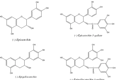 Gambar 1. Struktur epicatechin, epicatechin-3-gallat, epigallocatechin, dan 
