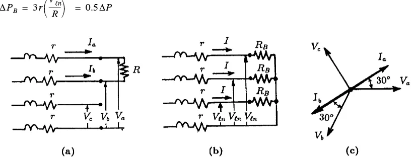 Figure 3—Unbalanced System: (a) actual circuit; (b) balanced equivalent circuit; (c) phasor diagram