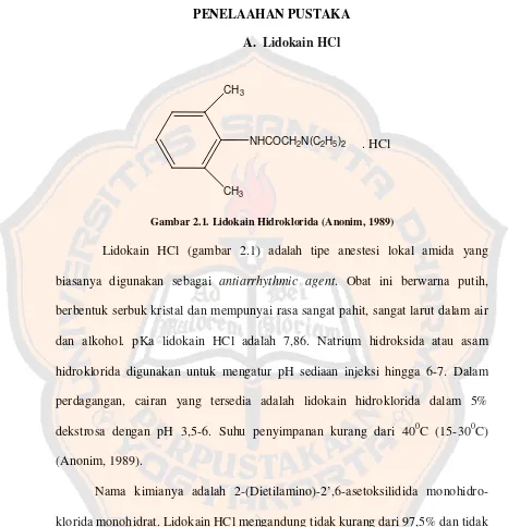 Gambar 2.1. Lidokain Hidroklorida (Anonim, 1989) 