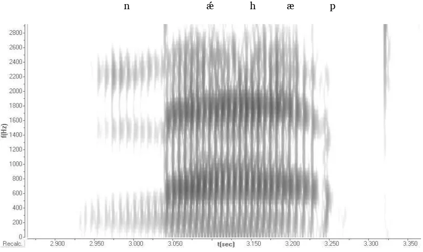 Figure 3-6 is a spectrogram of a voiced nasal consonant, which has the acoustic characteristics of 1) identifiable formant structures, 2) periodic vocal fold vibration indicating voice, and 3) a washing out of 