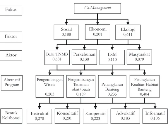 Gambar 5. Struktur hierarki co-management konservasi banteng di TNMB Figure 5. Hierarchy structure of  co management on bulls conservation in MBNP