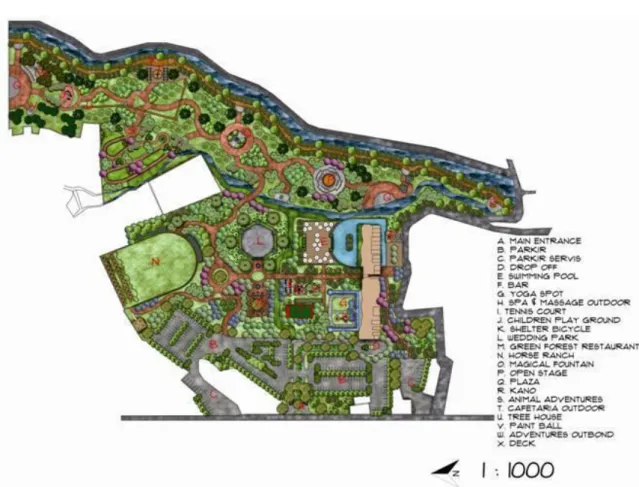 Gambar 1. Hasil rancangan condotel Bogor Green Forest dengan luas 9,6 H bertema Eco Resort 