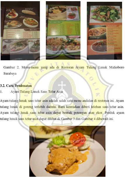 Gambar 2. Menu-menu yang ada di Restoran Ayam Tulang Lunak Malioboro 