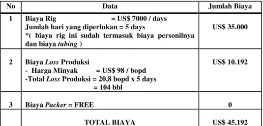Tabel 5. Data Operasional Penggantian Tubing 