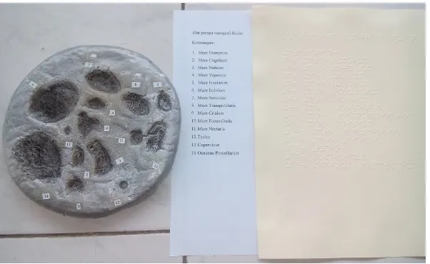 Figure 1. The moon topography model and the Braille written explanation