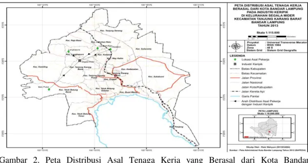 Gambar  2.  Peta  Distribusi  Asal  Tenaga  Kerja  yang  Berasal  dari  Kota  Bandar    Lampung.
