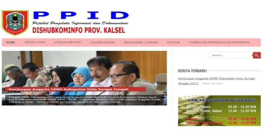 Gambar 4. Website PPID Dinas Perhubungan Komunikasi dan Informatika Pemprov Kalsel yang telah Beroperasi  