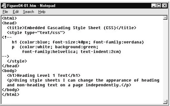 Figure 4-1 A Web page with an embedded Cascading Style Sheet 