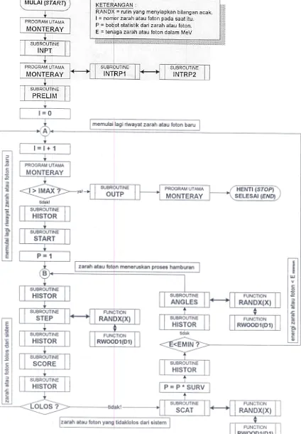 Gambar 3. Diagram alir dari program ~omputer MONTERAY MARK-I, tanpa proses anihilasi.