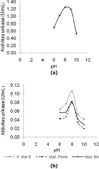 Gambar 3. Aktivitas  urikase  enzim  murni  (a)  dan  sel  L. plantarum (b) pada berbagai suhu
