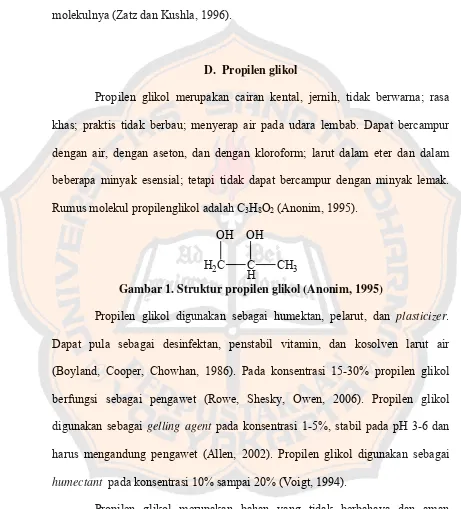 Gambar 1. Struktur propilen glikol (Anonim, 1995) 