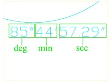 Gambar 4. 9. Contoh sudut dengan satuan deg/min/sec  9.  Ukur dan catat pula panjang garis penghubung antara BM 
