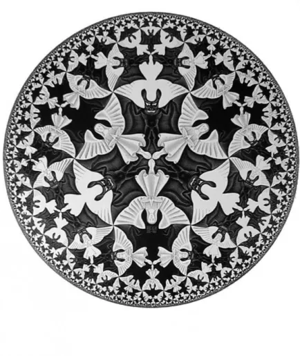 Figura 4.  Ángeles y demonios hiperbólicos, Escher, 1960