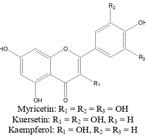 Gambar 2. Struktur kimia flavonol teh (Hartoyo, 2003)