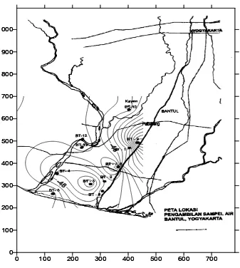 Gambar 5:  Sebaran Deuterium (δD) contoh air tanah daerah Bantul.  