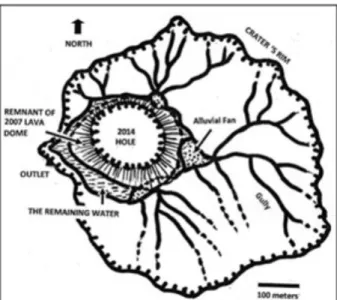 Gambar 2: Peta yang menunjukkan konfigurasi morfologis kawah setelah erupsi 14 April  2014