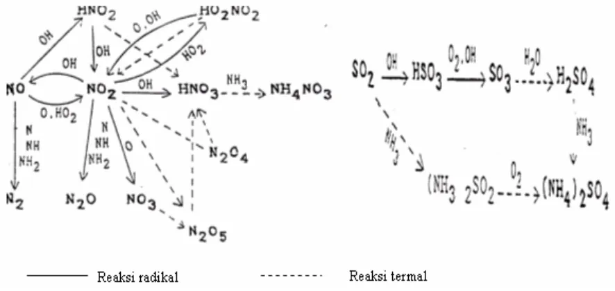 Gambar 1.  Lintasan Reaksi SO2 dan NOX yang tereliminasi. 