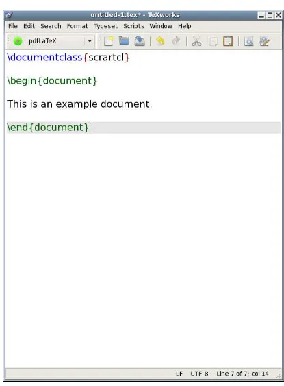 Figure 3.1 Source Code for an Example Document. (Syntax highlightingswitched on.)