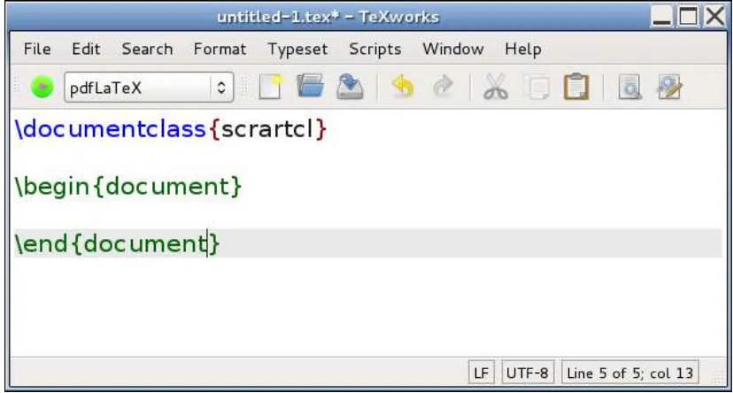 Figure 4.2 Starting a New Document: move the cursor inside the documentenvironment and start typing the document text.