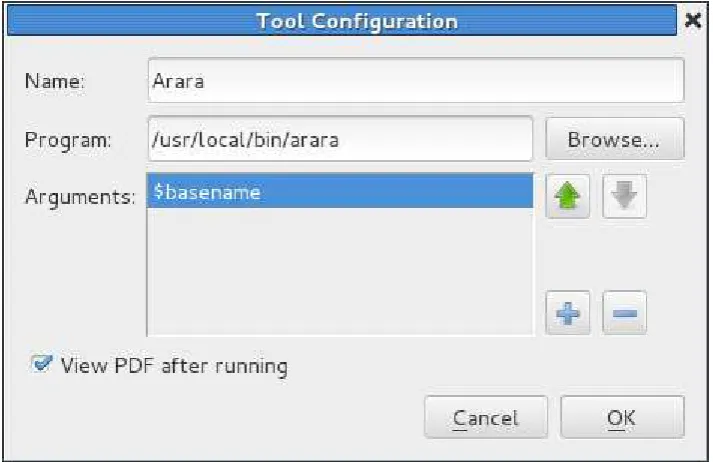 Figure 1.8 Adding Arara in the TeXWorks Tool Conﬁguration Dialog