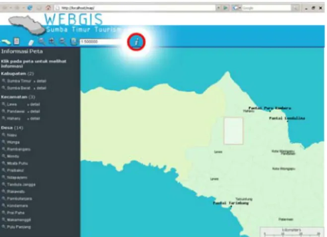 Gambar 14.  Fasilitas  Pencaharian  Informasi  Dengan Membuat Area Pada Layar  Peta WebGIS Pariwisata 