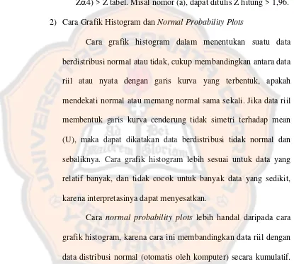 grafik histogram, karena cara ini membandingkan data riil dengan