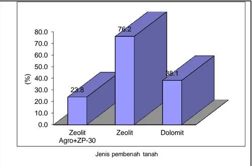 Gambar 3.  Aplikasi  pembenah  tanah  Zeolit  Agro  2000  +  ZP.30, Zeolit biasa, dan Dolomit  