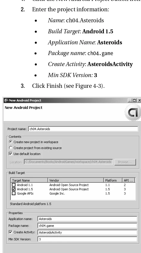Figure 4-3. The Asteroids project information 