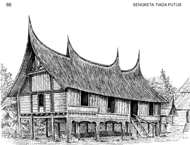 Gambar 2.5. Rumah Gadang stereotipikal, 1877. Dari A. L. van Hasselt, Ethnographische Atlas van Midden-Sumatra, met Verklarenden Tekst, ed